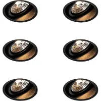 QAZQA Set med 6 moderna infällda spotlights svart trimlös - Impact 70