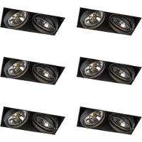 QAZQA Set med 6 infällda spotlights svart AR111 vridbara och lutningsbara Trimless 2-ljus - Oneon
