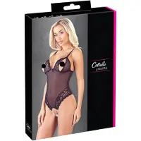 Cottelli - öppen body med spets och pärlor - svart - XL