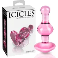 Icicles No. 75 - analplugg hjärtformad - glas - rosa