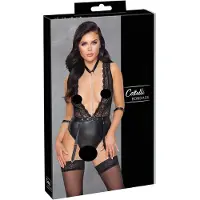 Cottelli Bondage - body med spets och halsband - svart - M