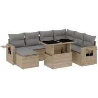 vidaXL Matgrupp för trädgården med dynor 8 delar beige konstrotting