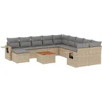 vidaXL Soffgrupp för trädgården 12 delar med dynor beige konstrotting