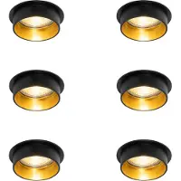 QAZQA Set med 6 moderna infällda spotlights svart med guldinredning - Insta