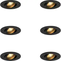 QAZQA Set med 6 moderna infällda spotlights svarta - Rondoo