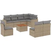 vidaXL Soffgrupp för trädgården med dynor 9 delar beige konstrotting