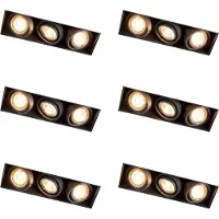 QAZQA Set med 6 infällda spotlights svart justerbar trimless 3-ljus - Oneon