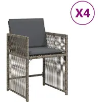 vidaXL Set med 4 Trädgårdsstolar med Kuddar, Stolar med Ryggstöd, Matstolar, Terrassmöbler, Grå 365036