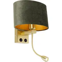 QAZQA Vägglampa mässing med oval sammetskärm grön 25cm - Brescia Combi