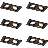 QAZQA Set med 6 infällda spotlights svart rektangulär 2-ljus - Qure