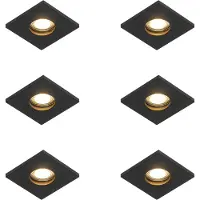 QAZQA Set med 6 moderna infällda spotlights för badrum, svart - Doku