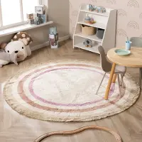 Little Olly Rund tvättbar barnmatta | Milo rosa hos Volero | Ø 120cm | Natur | Med kant | Rund | Låg lugg
