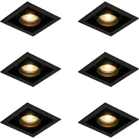 QAZQA Set med 6 moderna infällda spotlights svarta justerbara - Roof