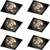 QAZQA Set med 6 infällda spotlights svart AR111 lutnings- och roterbar trimless - Oneon