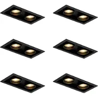 QAZQA Set med 6 moderna infällda spotlights svart justerbar 2-ljus - Roof