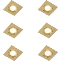 QAZQA Set med 6 moderna infällda spotlights guld kvadratisk IP44 - Xena