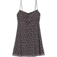 Bershka Klänning grå / ljusgrön / röd