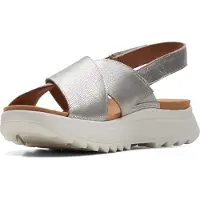 Clarks for woman. 26171951 DashLite Wish silver leather sandals (37), 3 to 5 cm, Velcro, Casual