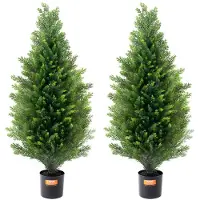 Vevor Konstgjord Ceder Topiary-träd, 91 cm högt (2 stycken), med extra blad och kruka, konstgrönt konstgrönt tallcypressträd, UV-klassat konstgrönt set för heminredning inomhus/utomhus
