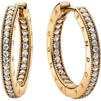 Pandora Signature Logo & Pave 14k Gold-plated hoops 262738C01