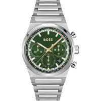 BOSS Green-dial chronograph watch in silver-tone steel