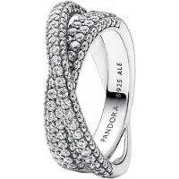 Pandora Timeless Non-stackable Pave Crossover Dual Band Sterling silver ring 193022C01-52
