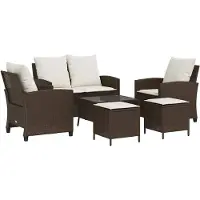 vidaXL Loungegrupp för trädgården m dynor 6 delar brun konstrotting
