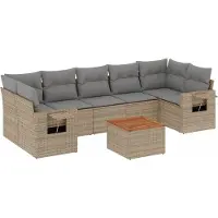vidaXL Soffgrupp för trädgård med dynor 8 delar mixbeige konstrotting