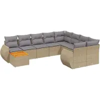 vidaXL Soffgrupp för trädgård med dynor 10 delar beige konstrotting
