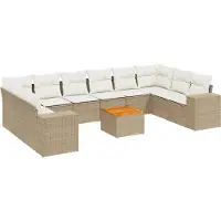 vidaXL Loungegrupp för trädgården m. dynor 11 delar beige konstrotting