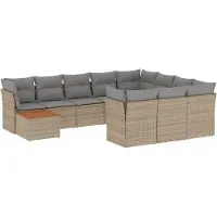 vidaXL Soffgrupp för trädgård med dynor 11 delar mixbeige konstrotting