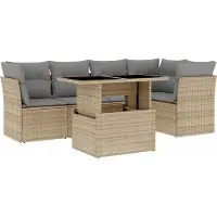vidaXL Soffgrupp för trädgården med dynor 6 delar beige konstrotting