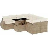 vidaXL Soffgrupp för trädgården med dynor 9 delar beige konstrotting