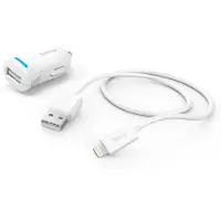 Hama Essential Line - Strömadapter för bil - 12 Watt - 2.4 A - Fast Charge (USB) - på kabel: Lightning - vit