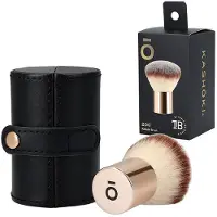 Kashōki TB Kasho018 T4B Kashoki 200 Kabuki Brush for Face Gold Pink Makeup Brush with Synthetic Taklon Fibers and Black Comfortable Brush Holder