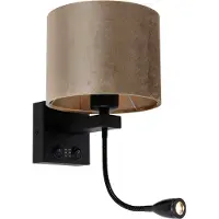 QAZQA Vägglampa svart med taupe sammetskärm 18 cm - Brescia Combi