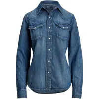Ralph Lauren för kvinnor. 211969402001 Westernskjorta i blå denim (XS), Casual, Bomull, Lång ärm