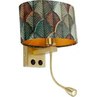 QAZQA Vägglampa mässing med oval sammetslampa bladmönster 25cm - Brescia Combi