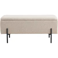House Nordic Bänk i beige bouclépolyester med förvaring och svarta ben 95 x 36,5 x 46 cm beige