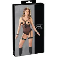 Cottelli Bondage - body med metallringar och handledsbojor - svart - XL