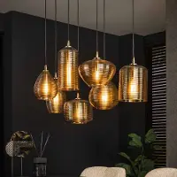 Zijlstra Glas pendellampa Stripeglas mix, dimbar, Creme / bärnsten, Vardagsrum / matsal, Glas, Pendellampa