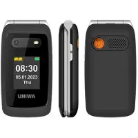 Mtp Products UNIWA V202T 4G Flip Mobiltelefon för äldre - Danska, Finska, Svenska, Engelska Språk - Svart