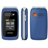 Mtp Products UNIWA V202T 4G Flip Mobiltelefon för äldre - Danska, Finska, Svenska, Engelska Språk - Blå
