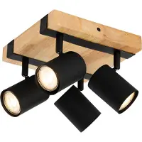 QAZQA Smart takspotlight svart med trä 4-ljus justerbar inkl. Wifi GU10 50mm - Jeana