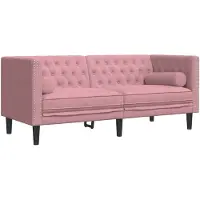 vidaXL Chesterfieldsoffa med bolsterkuddar 2-sits rosa sammet