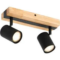QAZQA Smart takspotlight svart med trä 2-ljus justerbar inkl. Wifi GU10 50mm - Jeana