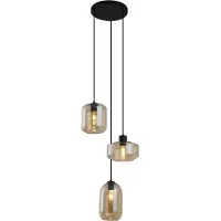 QAZQA Modern pendellampa svart med bärnstensfärgat glas 3-ljus - Sheena