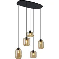 QAZQA Modern pendellampa svart med bärnstensfärgat glas 5-ljus - Sheena