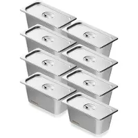 Vevor 8-pack hotellpannor, 1/3-storlek anti-jam ångpanna med lock, 0,8 mm tjock rostfri ångpanna, 6-tums djup kommersiell bordsform, cateringförvaringsform för mat, för industri och vetenskap
