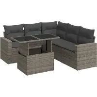 vidaXL Loungegrupp för trädgården med dynor 6 delar grå konstrotting